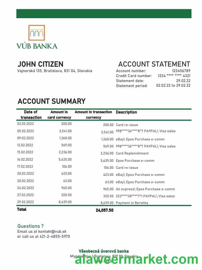 Slovakia VUB bank statement xls